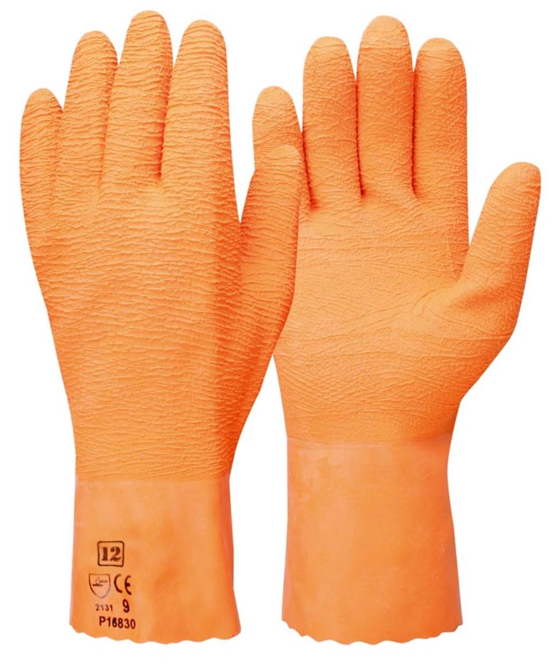 12 x Pairs Commercial Fish Handling Gloves, H/D Crinkled Latex, Size M