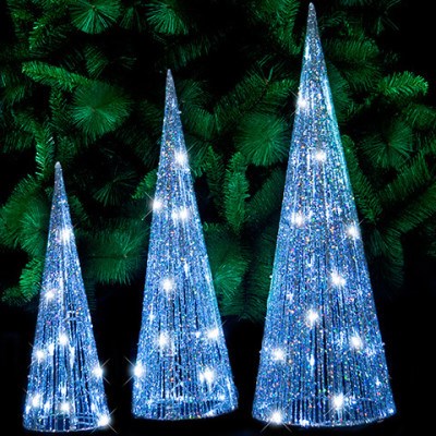 Christmas 3pc LED Glitter Cone Tree - Si