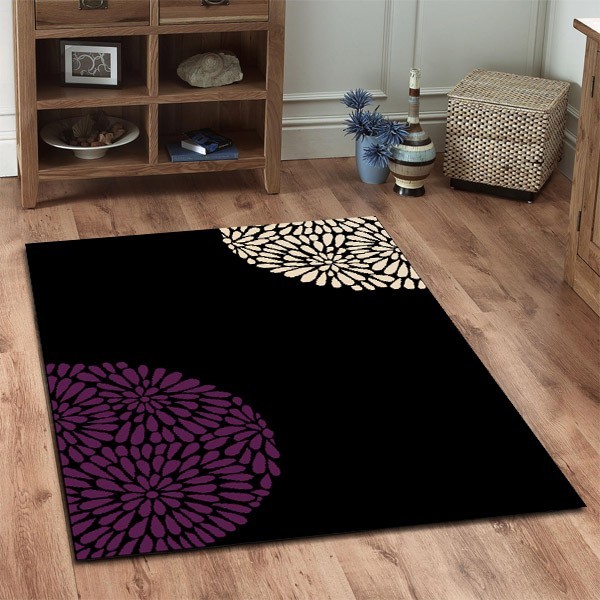 Uber Modern Burst Design Rug Black, Purp