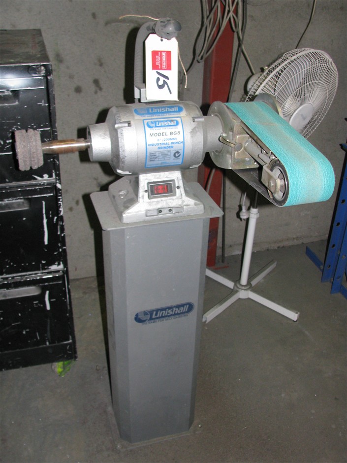 Pedestal Grinder, Linishall model BG8, 8`` 200mm industrial bench