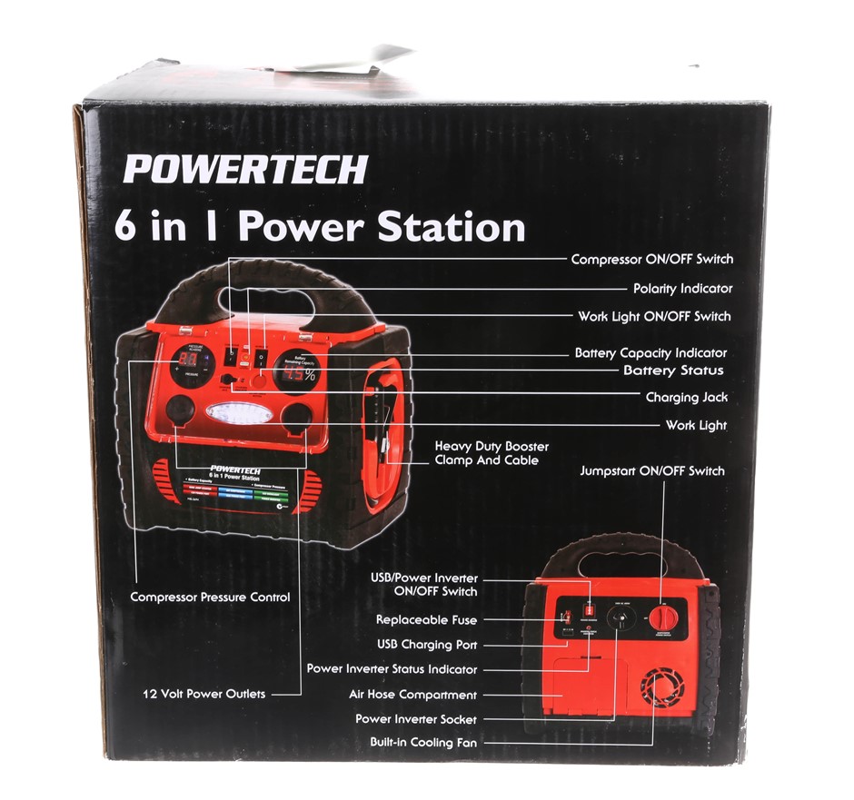 POWERTECH 6 in 1 Power Station 600amp Jump Start Air Compressor, LED