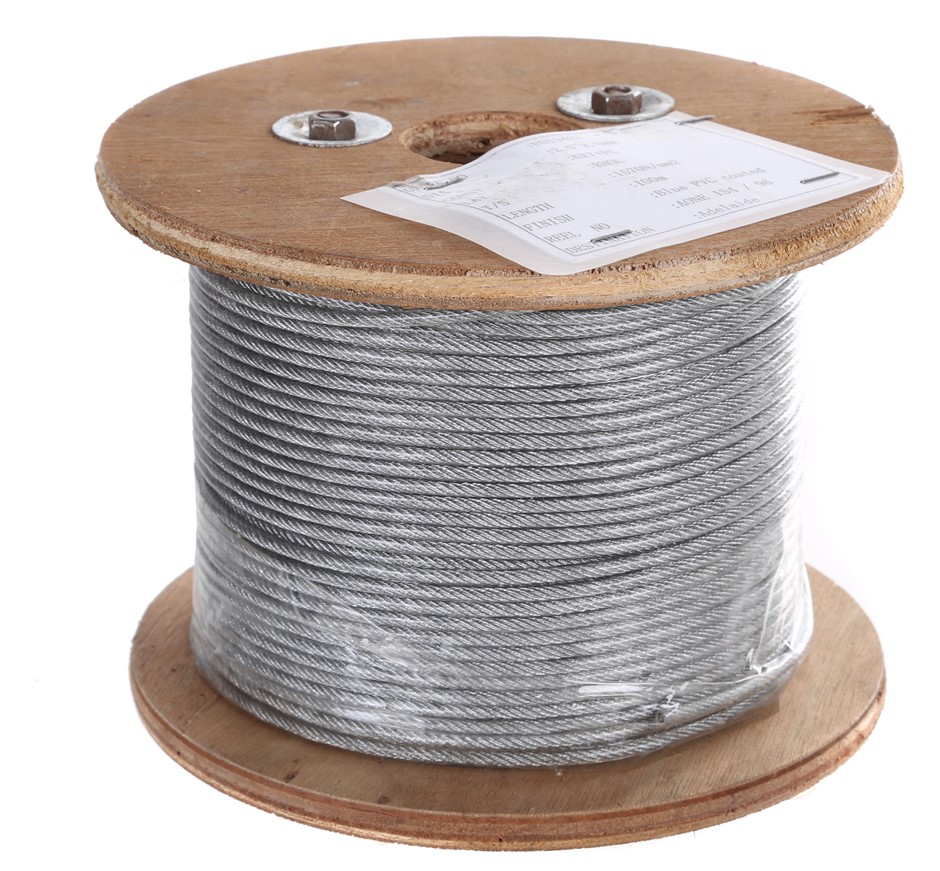500M Reel x Clear PVC Coated Wire Rope 2/3mm dia Construction 6x7 on