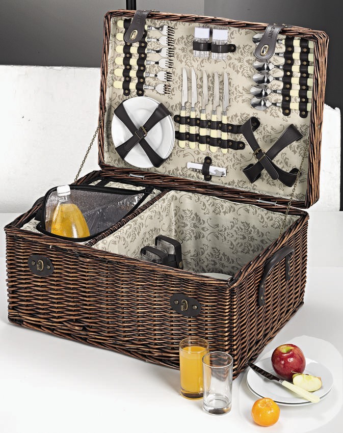 6 Person Wicker Cane Picnic Basket - Dar