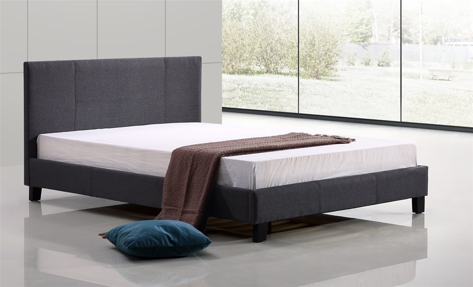 Queen Linen Fabric Bed Frame - Grey