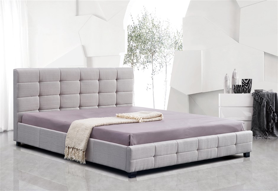 Linen Fabric King Deluxe Bed Frame Beige