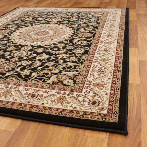 Medallion Design Rug - Black with Ivory 