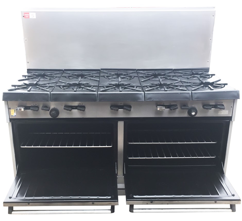 GARLAND GAS 10 BURNER STOVE WITH DOUBLE OVEN, COMMERCIAL KITCHEN EQUIPM ...