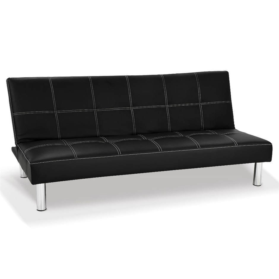 Buy Sarantino 3 Seater Faux Leather Sofa Bed Couch Black Grays