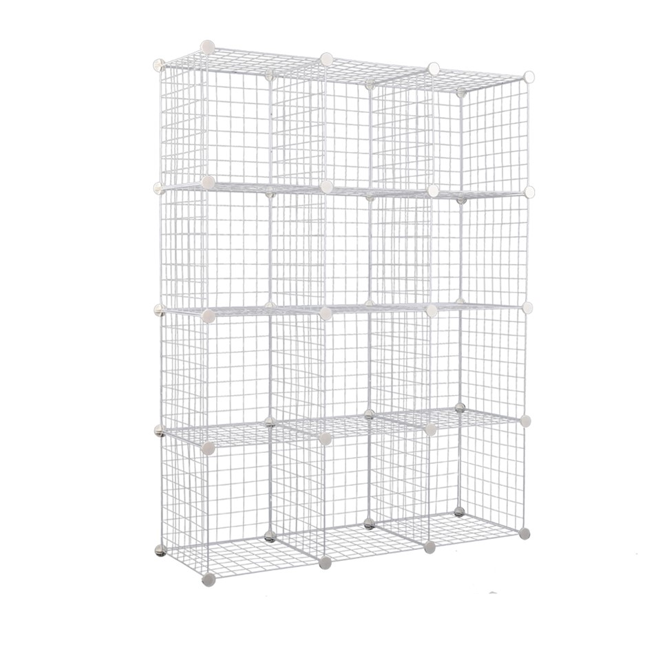 12 Cube Metal Wire Storage Cabinet - Whi