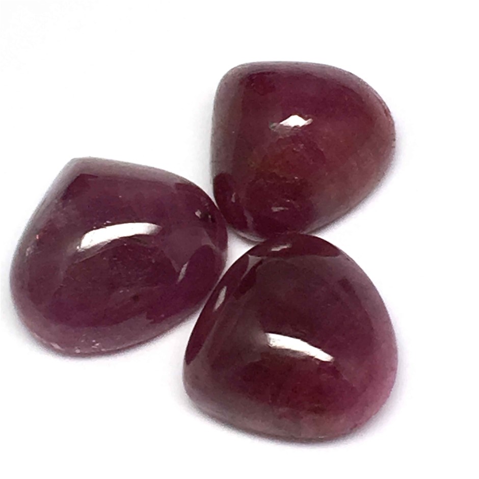 3x Loose Heart Shaped Natural Ruby Cabochons 17.65ct In Total