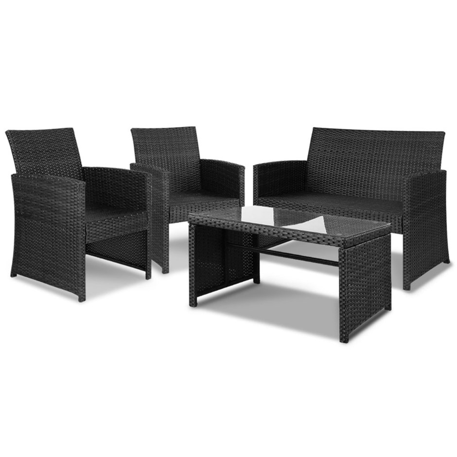 Buy Gardeon Outdoor 4 Piece Rattan Set Black Grays Australia