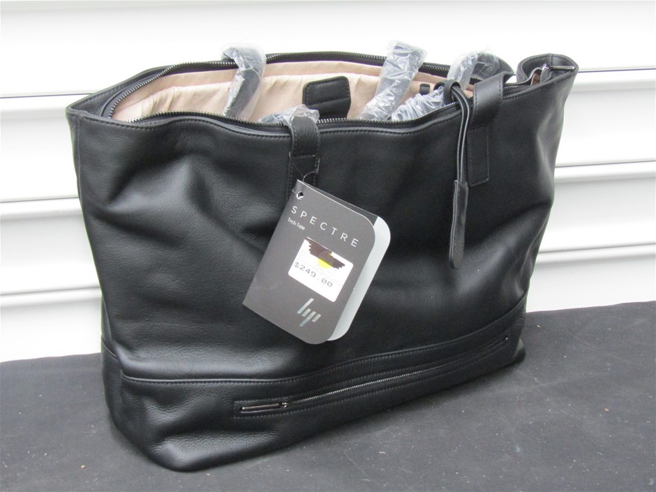 HP 15.6" Tech Tote Premium Leather Laptop Handbag Black Auction (0054