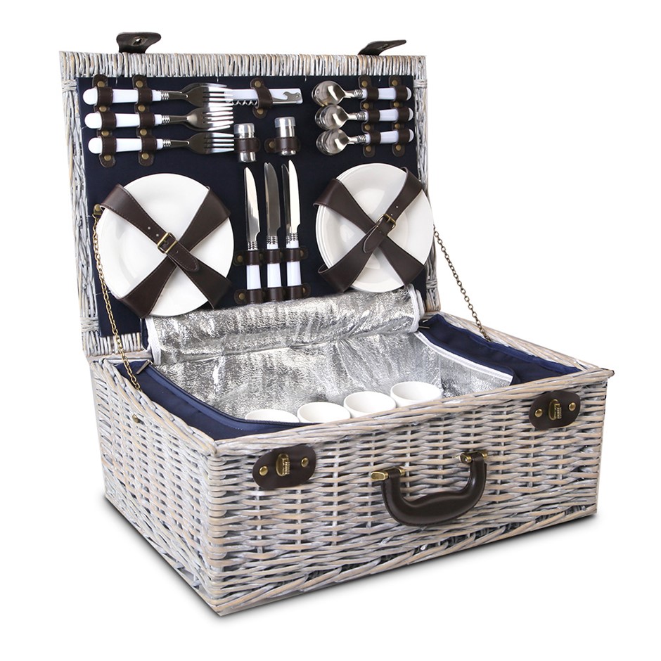 Buy Alfresco 6 Person Wicker Picnic Basket and Cooler Bag- Navy and ...