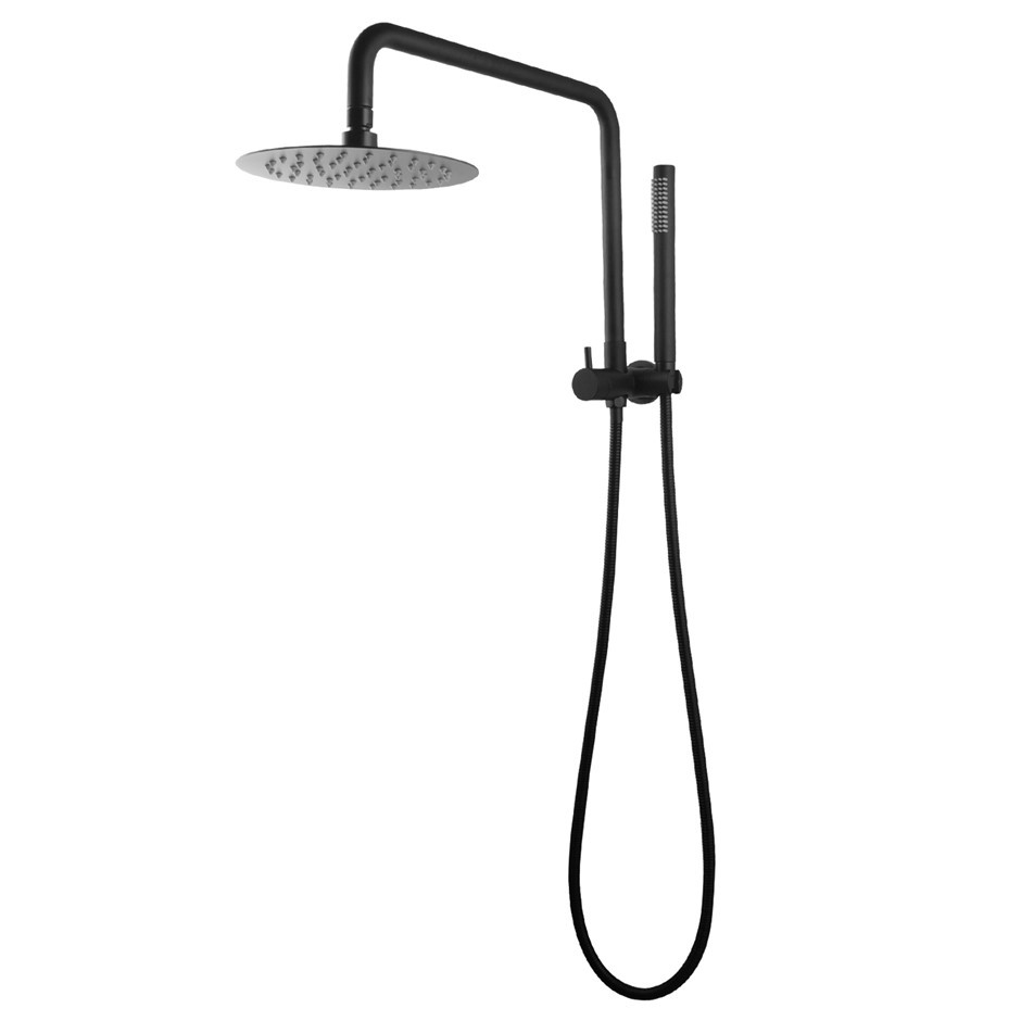 8" Round Black Rain Shower Station Syste