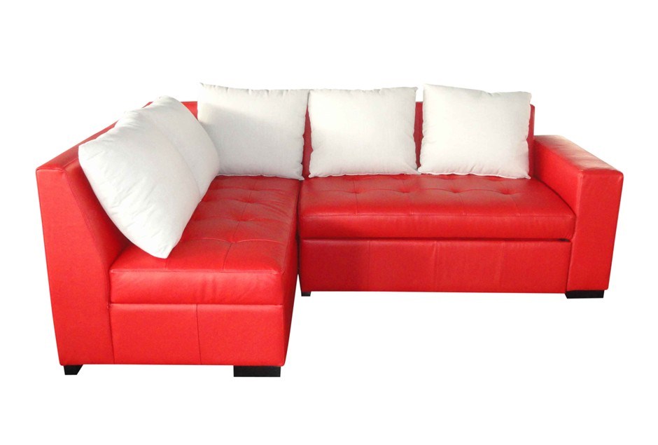 Full Leather Corner Lounge With Sofa Bed And Storage Unit In Red Auction Australia