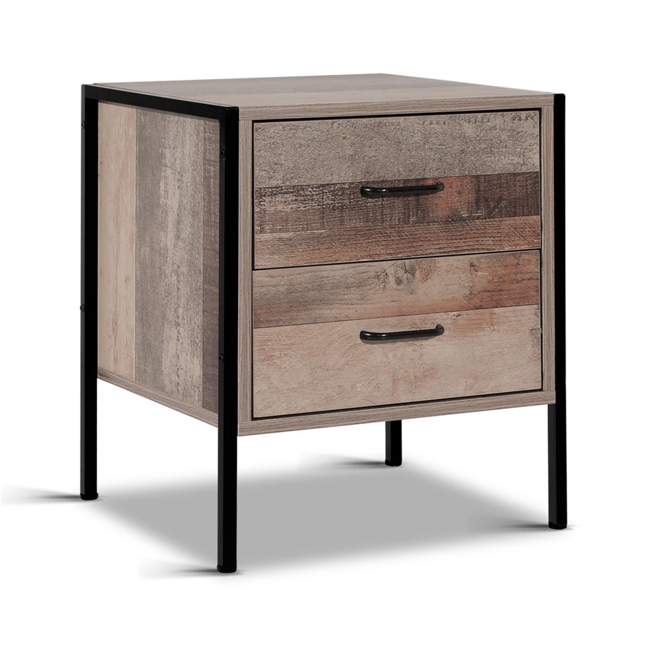 Artiss Bedside Drawer Storage Nightstand Chest Cabinet Lamp Side Oak Metal