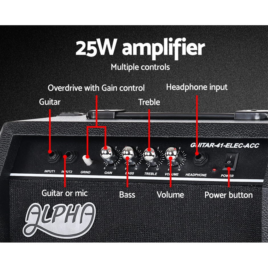 Buy Alpha Electric Guitar and 25W Amplifier Black Grays Australia