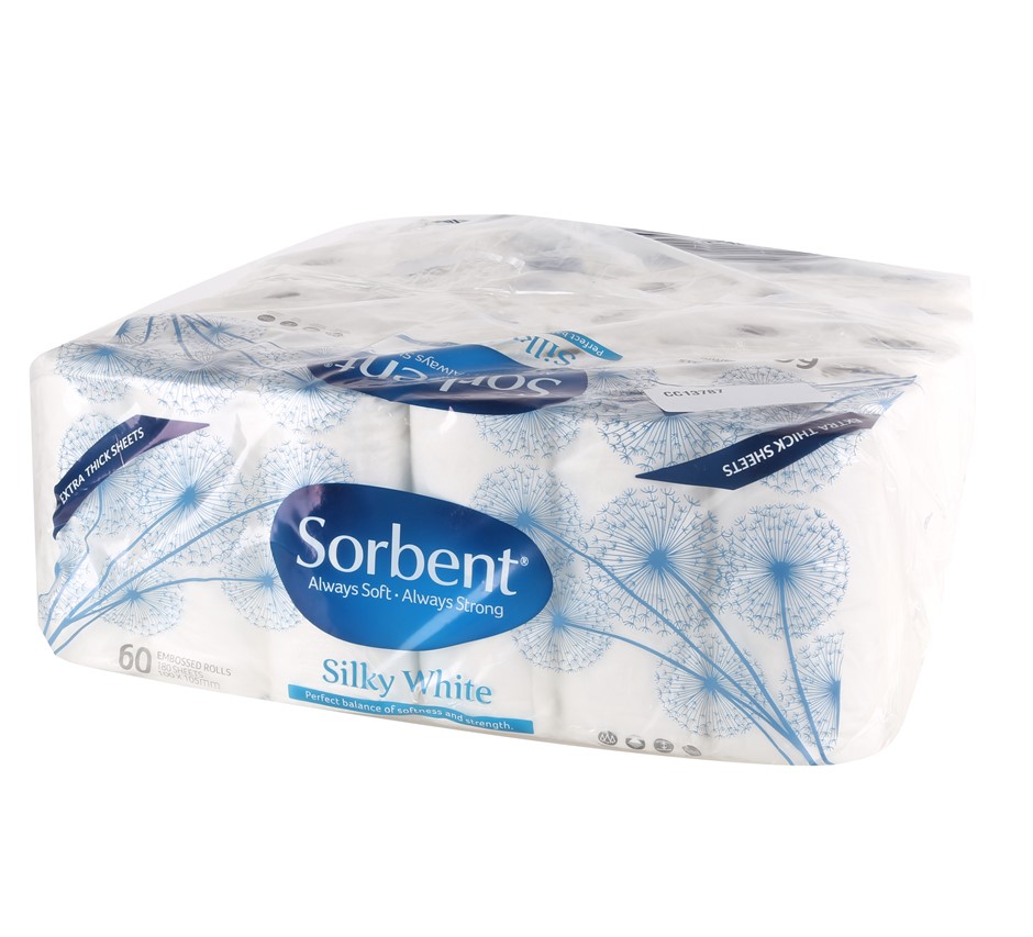 95 x SORBENT Silky White, Thicker And Softer 2-Ply Toilet Tissue Rolls ...