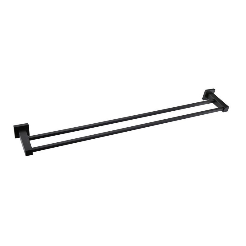 Square Black Double Towel Rail 800mm Sta
