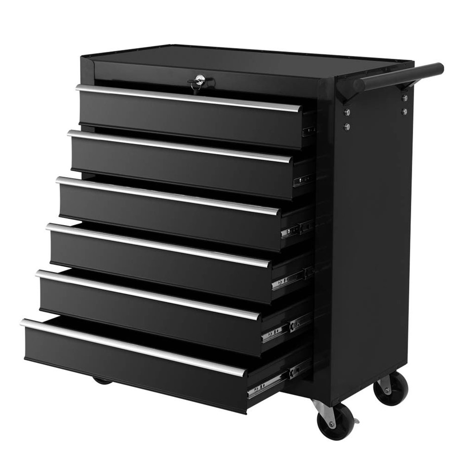 Giantz Tool Box Trolley Chest Cabinet 6 Drawers Cart Garage Set Black