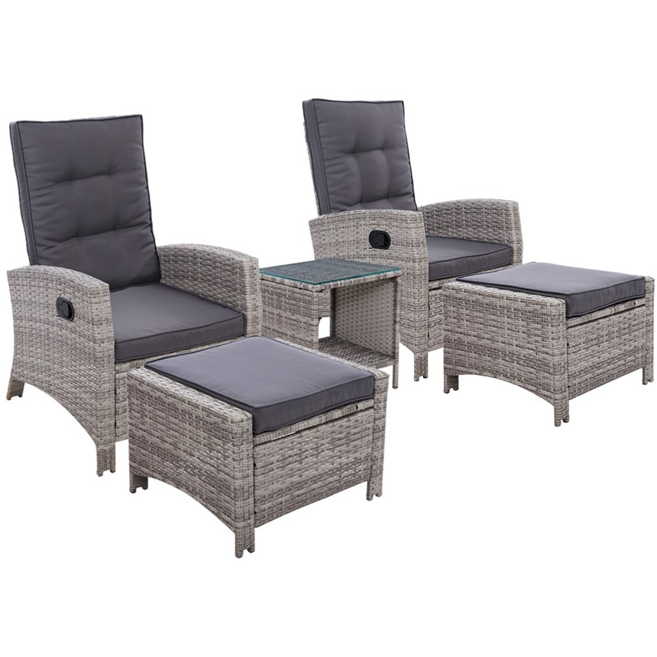 Gardeon Outdoor Patio Furniture Recliner Chairs Table Setting Wicker 5pc