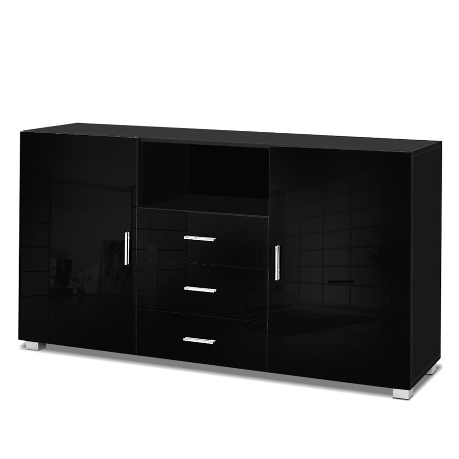 Buy Artiss Buffet Sideboard High Gloss Storage Cupboard Black