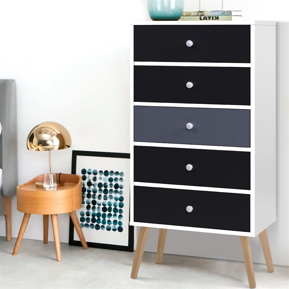 Artiss 5 Chest of Drawers Dresser Table Tallboy Storage Cabinet Black