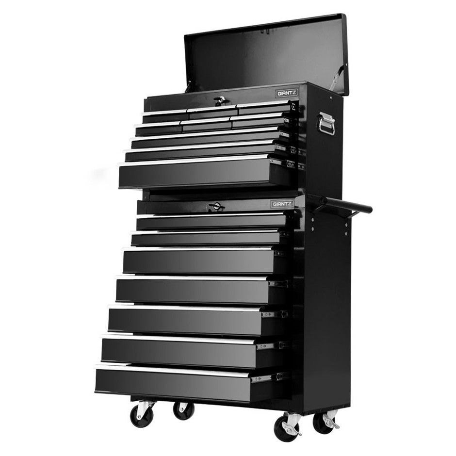 Giantz Tool Chest and Trolley Box Cabinet 16 Drawers Cart Storage Black