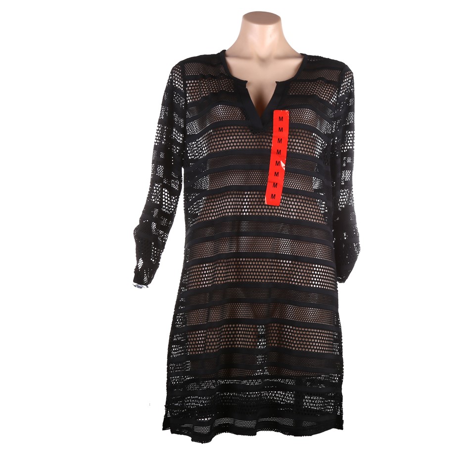 LEO & NICOLE Women's Beach Poncho, Size M, Polyester/ Elastane, Black. Buy