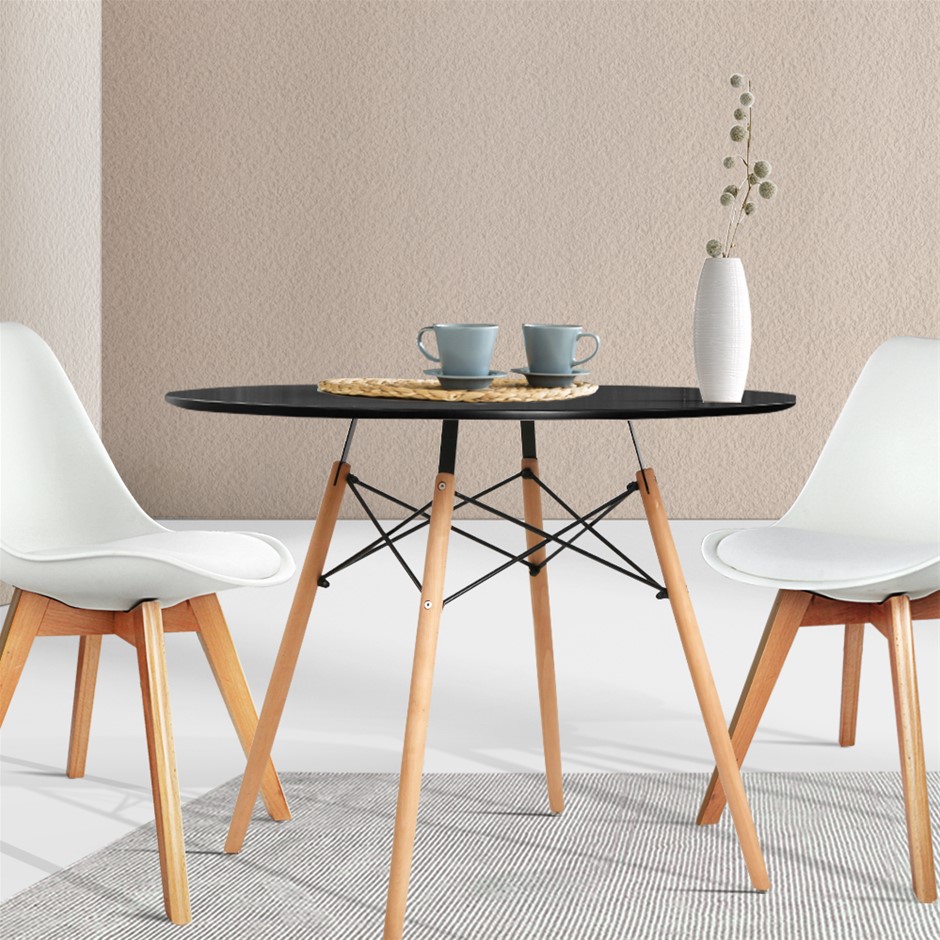 Artiss Round Dining Table 4 Seater 90cm Black Retro Timber Wood MDF Tables