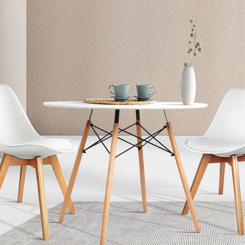 Buy Artiss 4 Seater Round Replica Eames DSW Dining Table Timber