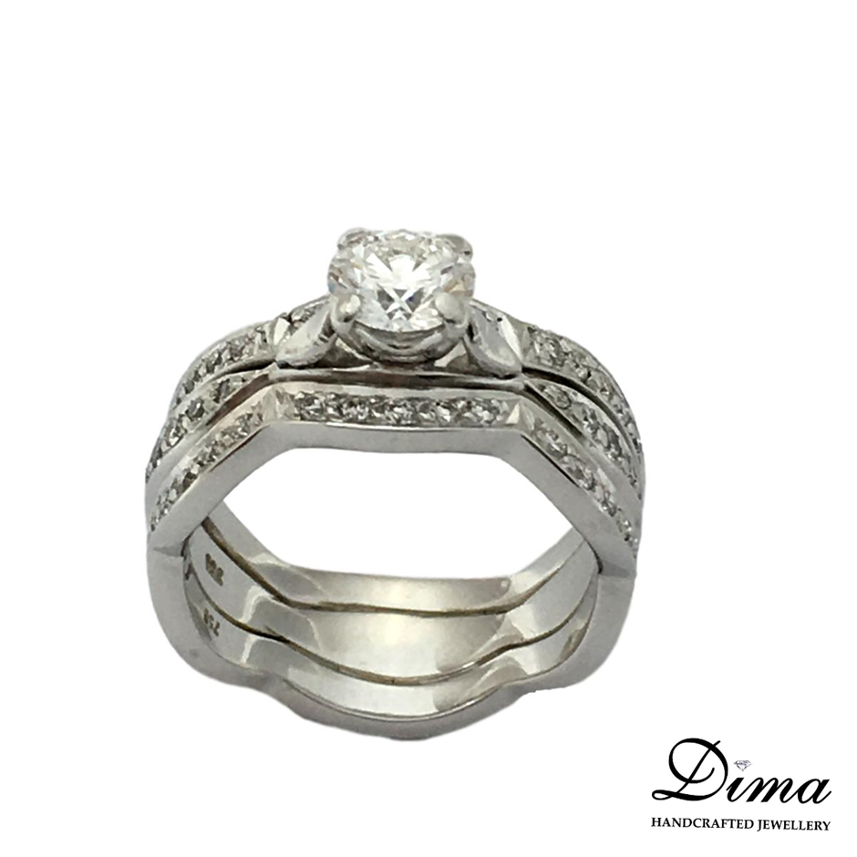 18K White Gold-Filled Cuban Style Link Ring w/ Simulated Diamonds - Size 7