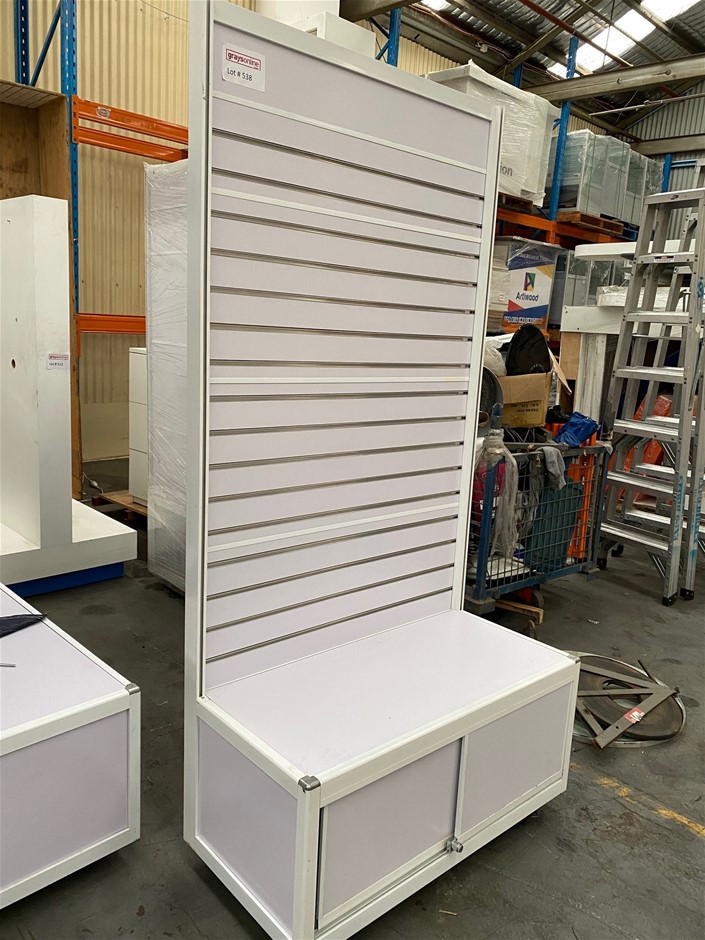 2x Free Standing Retail Slatwall Stand with Storage Free Standi Auction