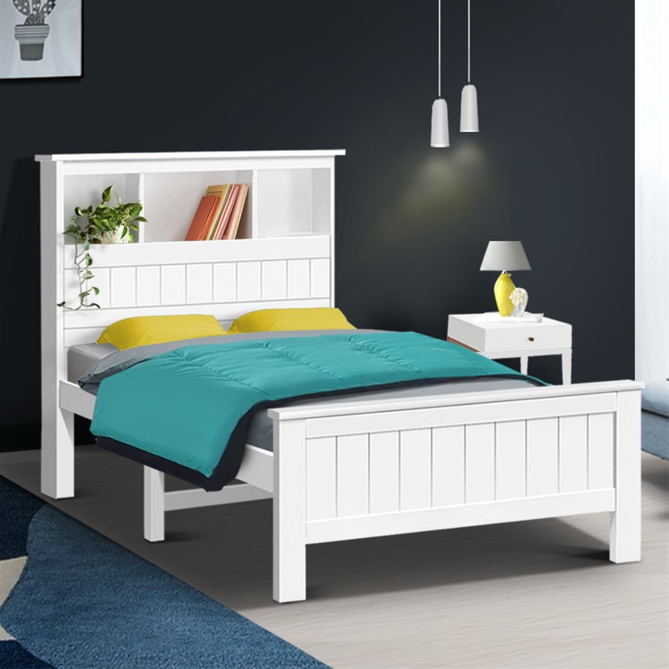 Buy Artiss King Single Bookshelf Bed Frame White Grays Australia