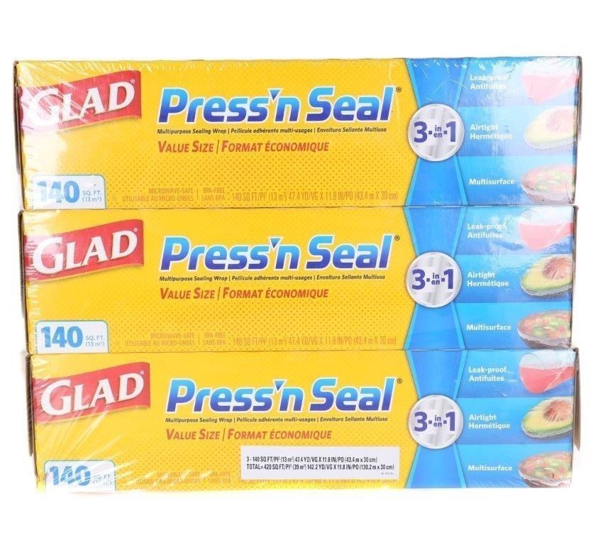 3 X Glad Press N Seal Multi Purpose Sealing Wrap 3 In 1 Leak Proof Air Auction Graysonline Australia
