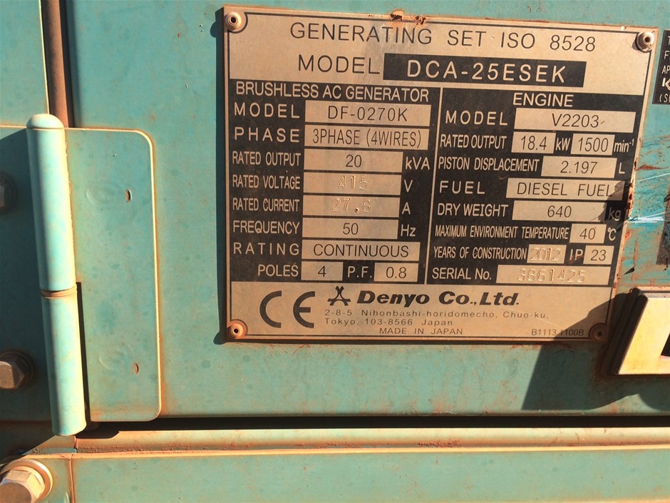 12 Denyo Dca25esk Da Generator Diesel 25kva Karratha Auction 0040 Grays Australia