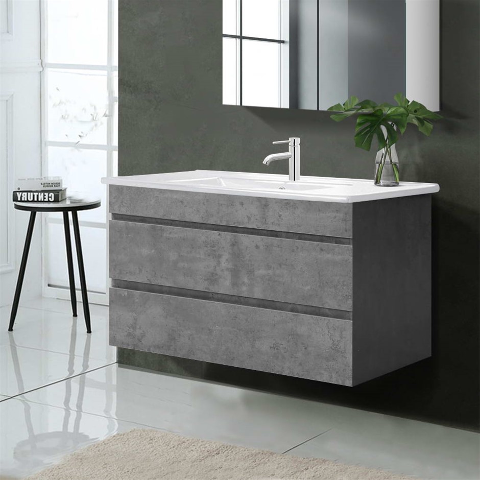 Minimalist White Bathroom Vanity Unit 900mm Grays