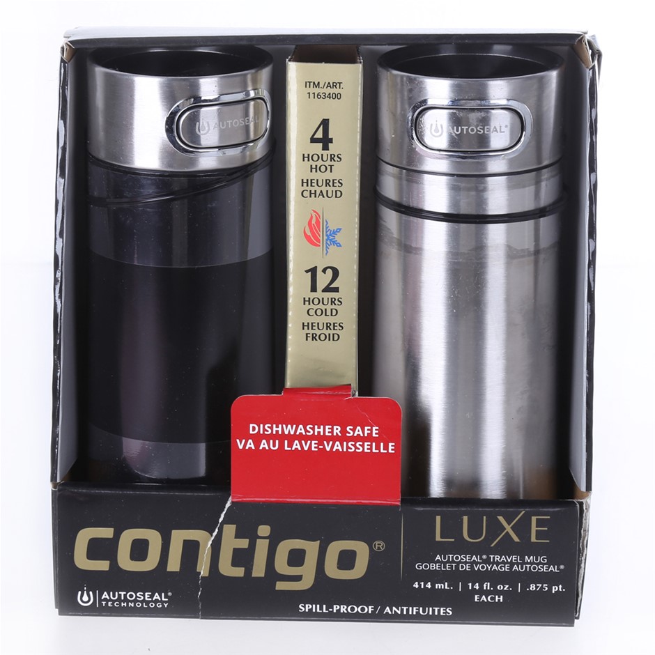 CONTIGO Luxe Autoseal Spill Proof Travel Mug 414mL 2pk, Black & Silver