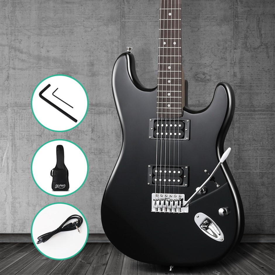 Buy Alpha Electric Guitar Music String Instrument Rock Black Carry Bag ...