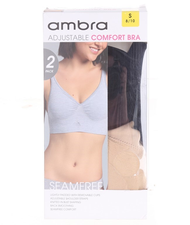 2 x AMBRA Adjustable Comfort Bras, Size 8/10, Black & Beige Buyers Note -