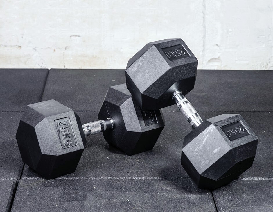 25KG Commercial Rubber Hex Dumbbell Gym 