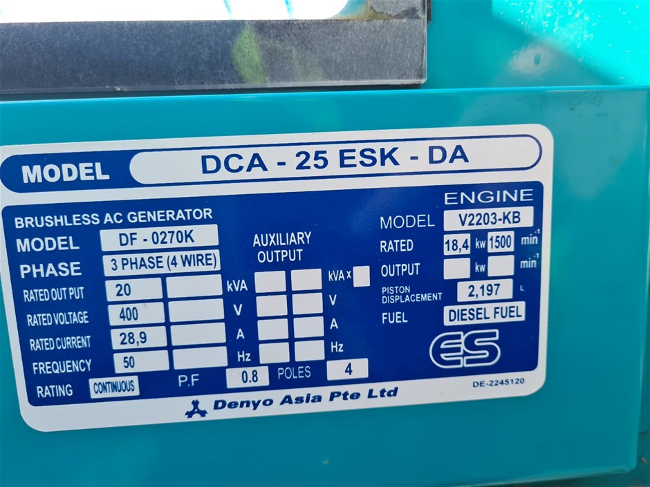 15 Denyo Dca25esk Generator Diesel 25kva Bunbury Auction 0012 Grays Australia