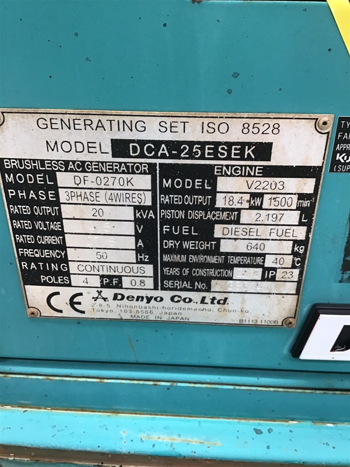 12 Denyo Dca25esk Da Generator Diesel 25kva 48hr Tank Perth South Auction 00 Grays Australia