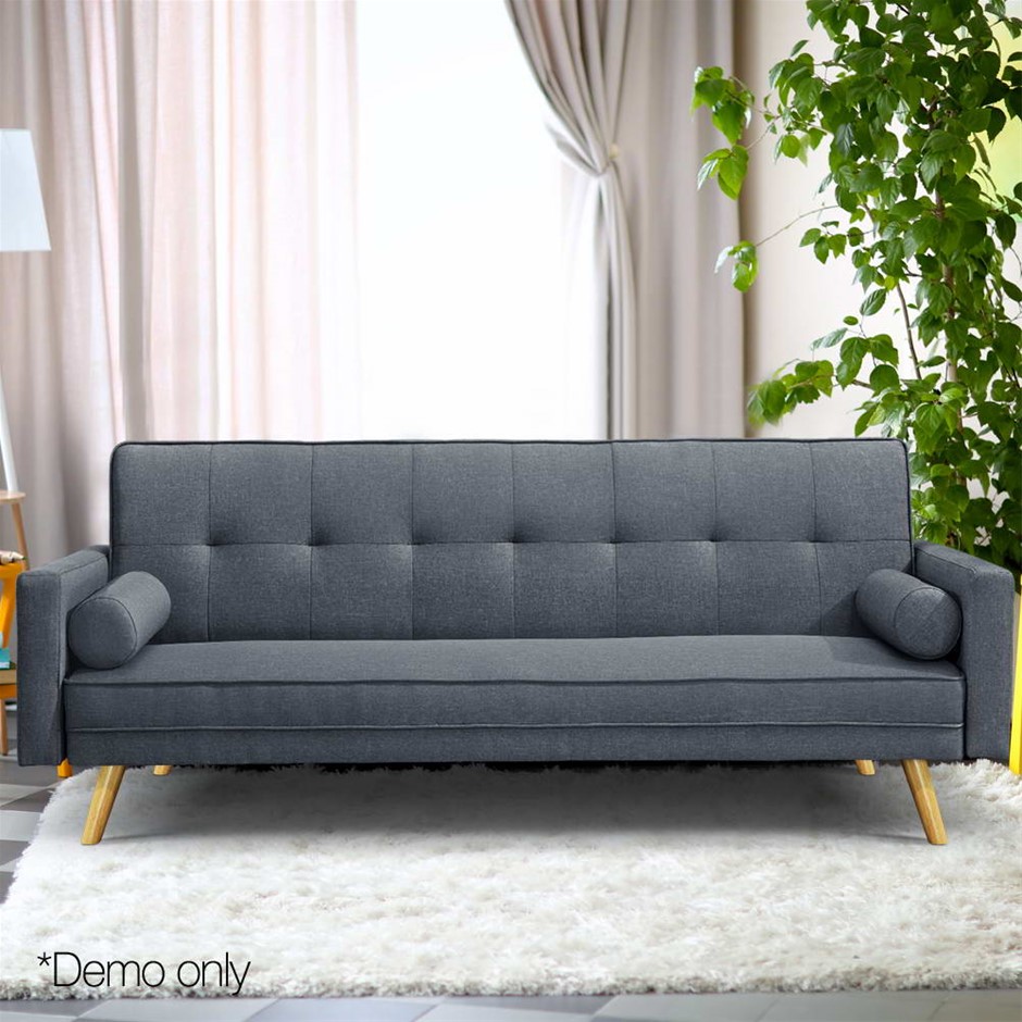 Buy Artiss 3 Seater Fabric Sofa Bed Charcoal Grays Australia