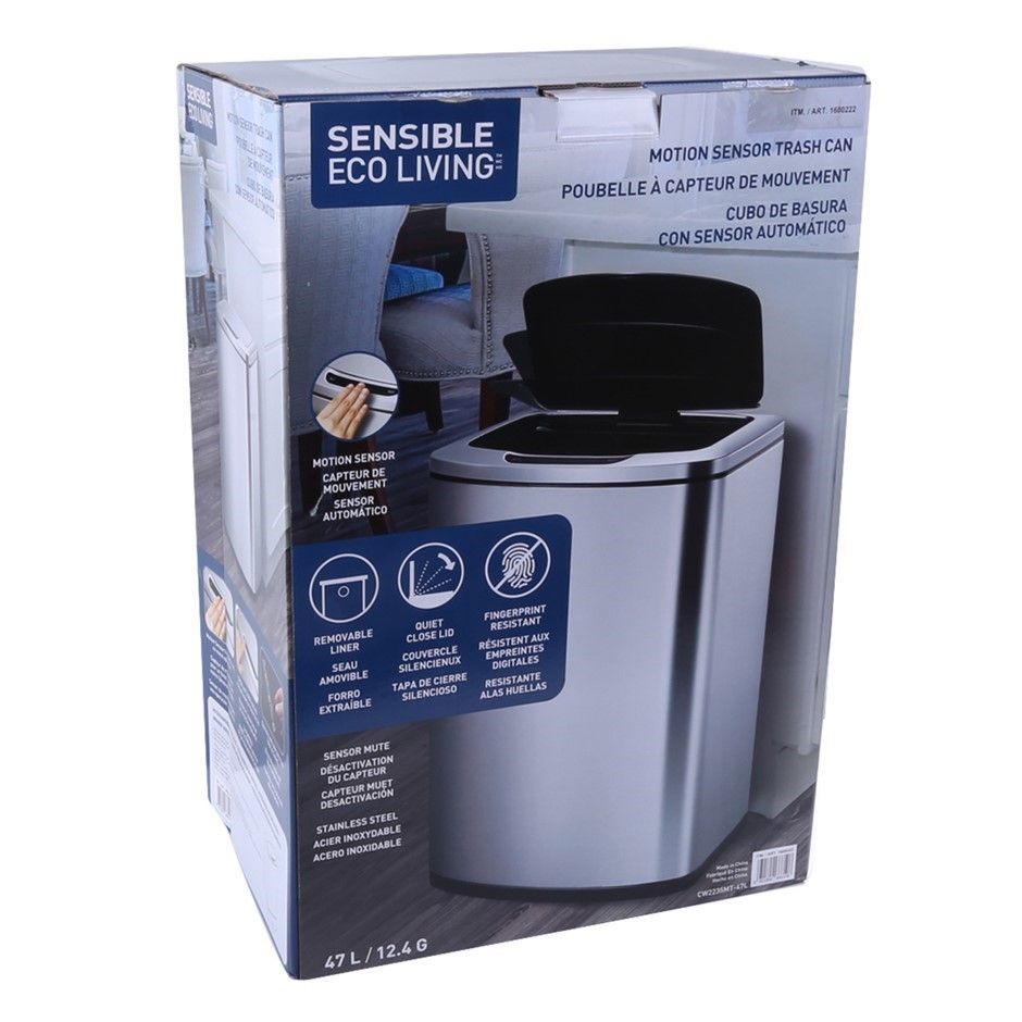 SENSIBLE ECO LIVING 47L Motion Sensor Stainless Steel Trash Bin. (SN