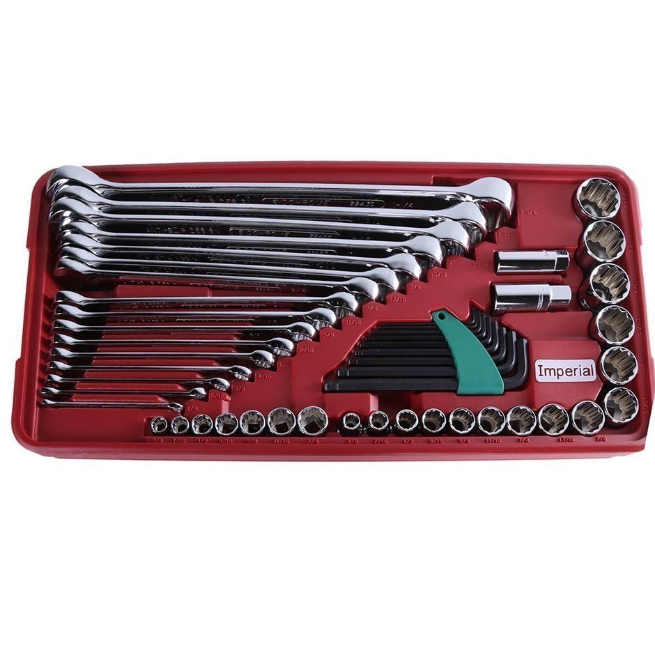 SIDCHROME 49pc Imperial Socket & Spanner Tray Set 1/2``, 3/8``, 1/4