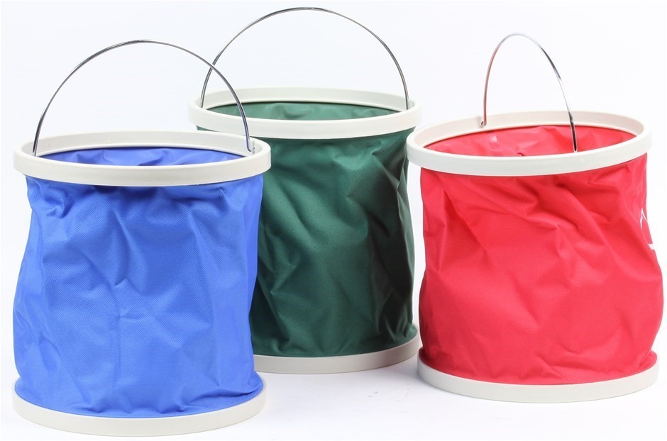 3 x Collapsible Buckets, 11Ltr, Red, Blue, Green. Buyers Note