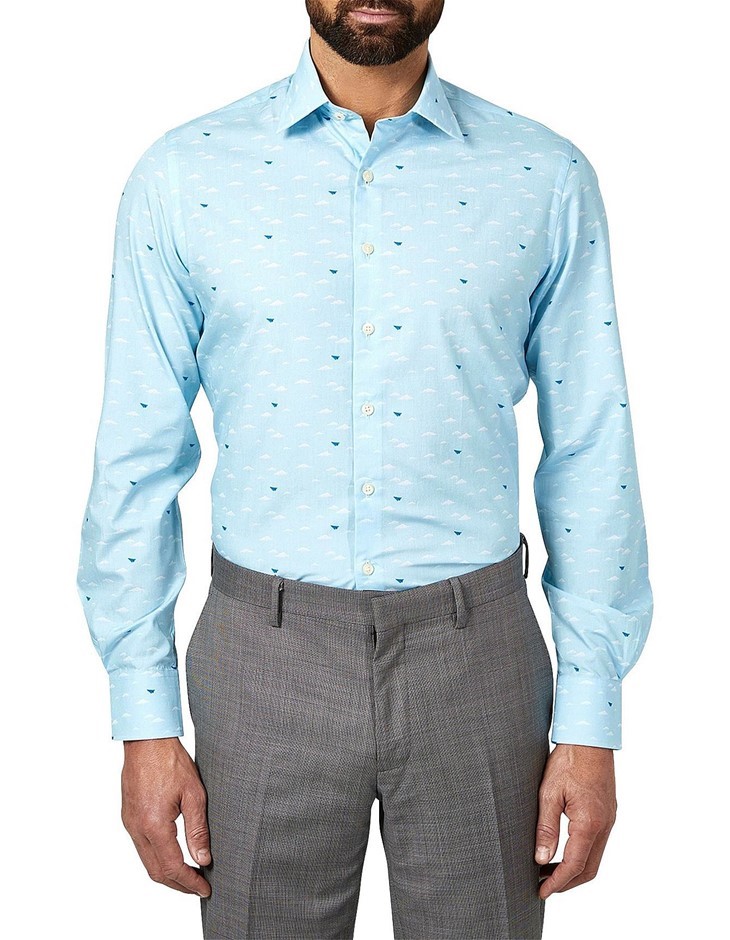 SIMON CARTER Paper Airplane Print Shirt. Size 15, Colour: Blue.