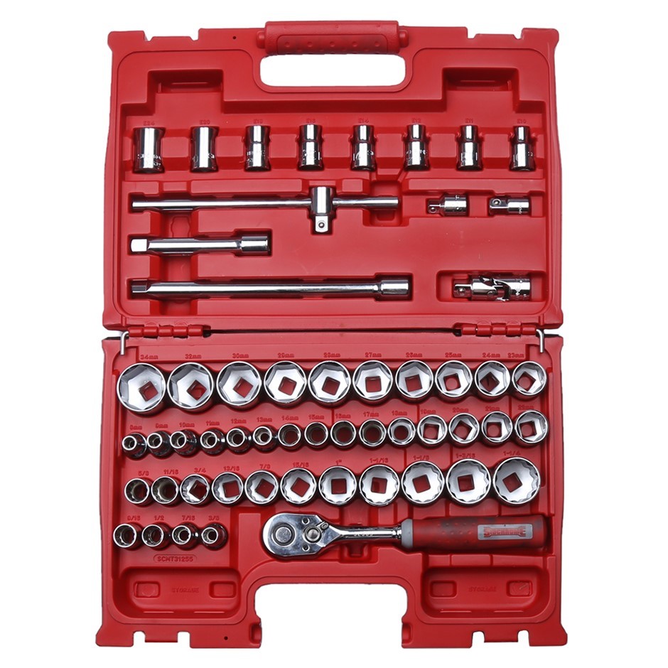 SIDCHROME 55pc 1/2`` Drive Metric/Imperial 834mm Standard Sockets, 3/8