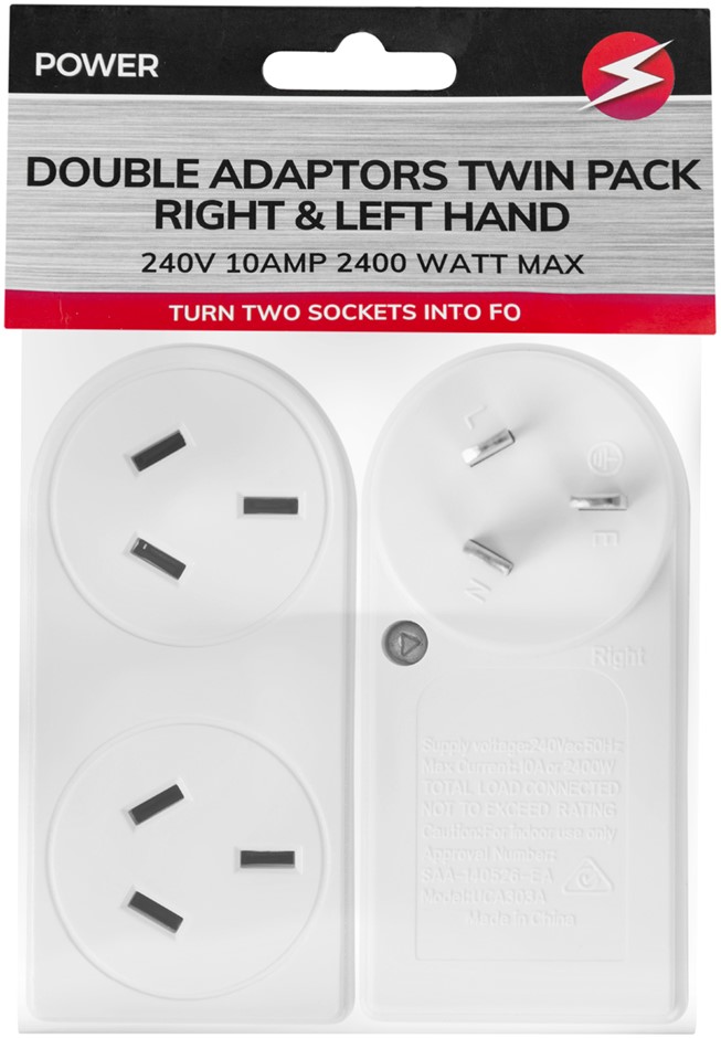 TWIN Pack Double Adapter Right & Left Slimline Fits Side by Side 240V AU